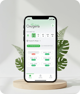 Oxygena Wellness mobile app booking screen